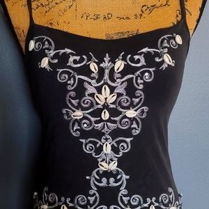 Shape FX Seashell Tank Top with built in Bra size 34 C  Color Navy/Black stretch